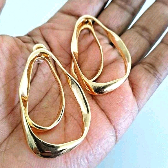 Gold hoop Hammered plated thick double layer boho big earrings - Picture 6 of 17